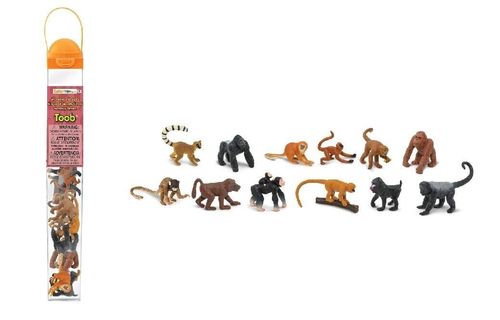 Safari Ltd 680604 Primaten - Primatenaffen  (12 Minifiguren) Serie Tubos-Röhren