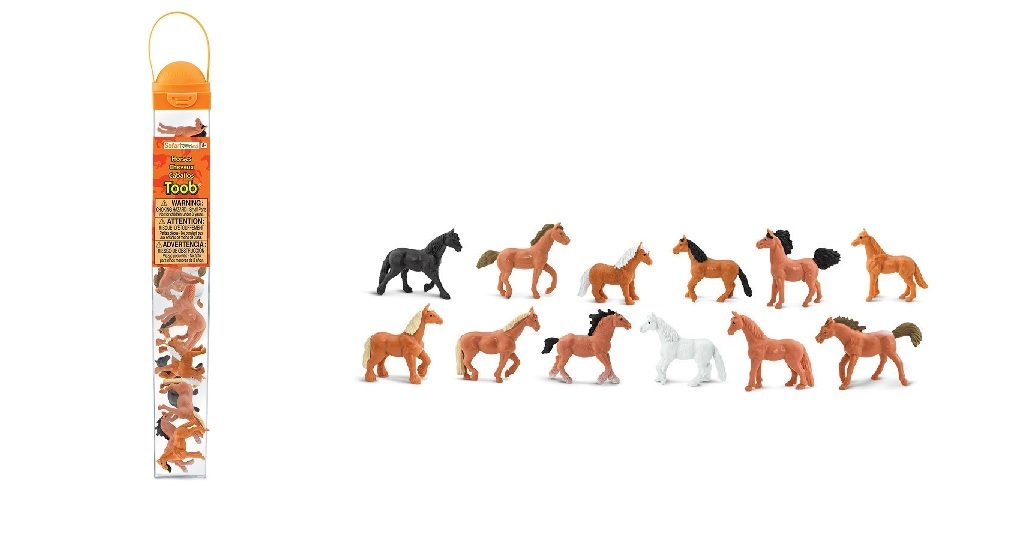 Safari Ltd 695604 Bauernhof - Pferde (12 Minifiguren)  Serie Tubos-Röhren