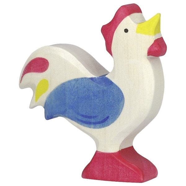 Holztiger 80015 rooster (blue) 7 cm Wood Figure Series Farm