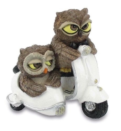 Les Alpes 014 93605 Owl lovers + vespa 7 cm synthetic resin Funny Decoration Series Owls