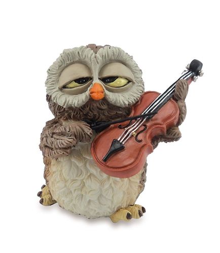 Les Alpes 014 92358 Owl with violin 8 cm synthetic resin Funny Decoration Series Owls