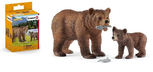 Schleich 42473 Grizzlybär-Mutter mit Jungem Serie Wildtiere