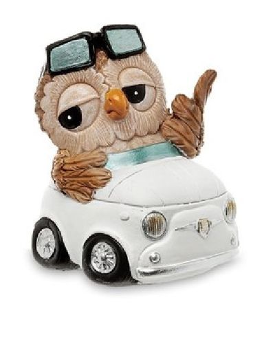 Les Alpes 006 00217W owl in car (white) 8 cm synthetic resin Funny Decoration Series Owls